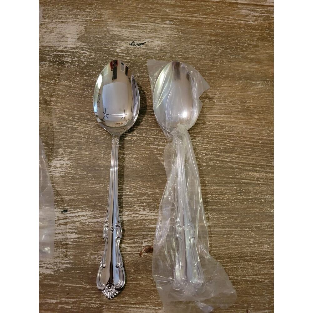 New Vintage Stock Stainless By Salem Victoria Large Serving Spoons 2